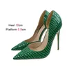 Туфли 12 см с тиснением, один сексуальный острый носок, женские вечерние туфли на высоком каблуке, новые летние офисные зеленые туфли-лодочки без шнуровки на шпильках QXGW H240321