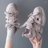 Chaussures décontractées été papa pour femmes Version coréenne évider baskets tendance à lacets Design Sport femme plate-forme
