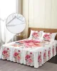 Jupe de lit avec feuilles de fleurs de pivoine, couvre-lit élastique avec taies d'oreiller, housse de matelas, ensemble de literie, drap