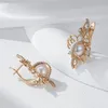 Brincos pendurados kinel luxo 585 rosa ouro gota para mulheres único geométrico oco acessórios de noiva natural zircão pérola jóias presente