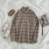 Women's Blouses Vintage Women Plaid Shirts Long Sleeve Oversize Korean Loose Casual Blouse Pocket Office Lady Button Up Outwear