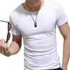 Homens verão o pescoço casual camiseta colarinho branco liso homens camisetas de manga curta undershirt slim fit mens tops 240305