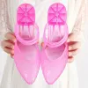 샌들 Fhanchu 2022 New Women Beach Shoes, Crystal Sandals, Jelly Summer Heels, 뾰족한 발가락, 두 개의 마모, 파란색, 자주색, 분홍색, 녹색, 드롭 스쉽