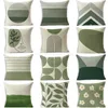 Pillow 45x45cm Morandi Green Stripe Geometric Cover Home Decorative Sofa Bed Tropical Plants Flower Case