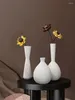 Vaser Pure White Bisque Ceramic Vase gängad utseende Design Hemdekoration Entré Desktop