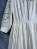 2024 Spring White Solid Color Panel Dress Long Sleeve Stand Collar Long Maxi Casual Dresses F4M181650