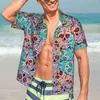 Мужские повседневные рубашки Жуткий скелет Гавайская рубашка Мужские пляжные черепа с цветами с коротким рукавом Y2K Забавные элегантные блузки большого размера на заказ