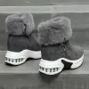 Slippers 2022 Inverno Sapatos Góticos Plataforma Mulher Plataforma Fluffy Botas Zíper Purado Black Plush Alto Botas de Neve para Mulheres Zapatos Mujer