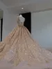 Exquisites glitzerndes Abendkleid mit Spaghettiträgern, neue Perlenapplikationen, Brautkleider mit Pailletten, Tüll, Partyroben von De Mariee, Sweep-Zug