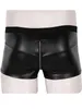 Sous-vêtements S-5XL Faux PU Cuir Boxershorts Zipper Ouvert Entrejambe Shorts Hommes Boxer Slip Collants Poche Convexe Calzoncillo Sous-Vêtements Troncs