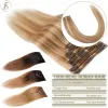 Extensions Tess Clip in Human Hair Extensions rak nonremy Human Hair 8pcs/Set Full Head Thin Hair Hairpiece Ombre Highlight Hair Clip