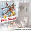 Shower Curtains 2024 Christmas Curtain Set Santa Claus Washable Polyester Fabric Bathroom Toilet Cover Mat Cartoon Style Snowman