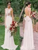 Sexy sem costas vestidos de dama de honra rosa ouro lantejoulas chiffon longo dama de honra vestidos 2022 uma linha v pescoço casamento convidado wears6943840