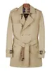 Coupe-vent mi-long pour hommes, trench-coat double imperméable vert militaire, double doublure en laine de style britannique, manteau pour jeunes 240329