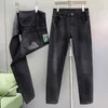 Herren-Jeans-Designer, hochwertige, europäische, schwarz-graue Beauty-Head-Print-verwaschene Herrenjeans, vielseitige elastische Slim-Fit-Hose mit kleinem geradem Bein S2H5