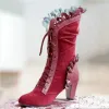 Boots Women's Boots High Heel Boots Women Steampunk Women Sexy Leather Suede Boots Autumn Vintage Winter Shoes Lace Up Cosplay Boots