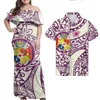 Partihandel Tonga kläder Polynesiska par sätter tryck på begäran Custom Maxi Plus Size Womens Dresses Matching Mens Shirts Moq 1