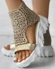 Bot Sandalet Kadın Örgülü Geometrik Kama Sandalet Örme Elastik Yaz Ayakkabı Örgüsü Düz Sandalet İçi Boş Kadın Platform Ayakkabı