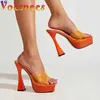 Robe chaussures été européen américain nouveau transparent orange femmes plate-forme imperméable épaisse à talons hauts PVC tête carrée sandales 14cm h240325
