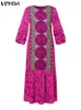 Robes de grande taille VONDA 2024 Robe Maxi de fête femmes bohème manches longues bouffantes décontracté imprimé Vintage Robe d'été en vrac Robe de mode