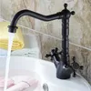 Rubinetti della cucina Barra bagnata Rubinetto per lavabo da bagno Rubinetto per lavabo nero in bronzo lucidato a olio Due maniglie a croce Miscelatore con bocca girevole Rubinetto monoforo Msf076