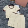 Mui Mui Skirt Womens Designer Clothing Render 24 Early Spring New Stripe Color Blocked Short Sleeved Top Half Skirt Miu Skirt 937