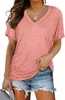 T-shirt a maniche corte con scollo a V pieghettato laterale con manica a pipistrello in tinta unita da donna del 2023