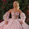 Roze Quinceanera Jurk Glitter Mexicaanse Vestido De 15 Anos Applique Kant Kralen Pailletten Sweet 16 Verjaardagsfeestje Jurk Pageant