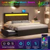Andra sängkläder levererar sängram med LED -lampor och laddningsstationsbäddar med lådor träbrädor och enkla att montera Y240320