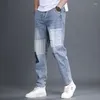 Jeans pour hommes Pantalons de cowboy pour hommes Pantalons décontractés Baggy Bleu clair pour hommes recadrés épissés printemps automne grande taille haute qualité originale