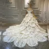 Vestido de novia de encaje floral de lujo 3D fuera del hombro