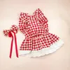 Dog Apparel Pet Costume Princess Dress Set With Sleeves Plaid Skirt Headdress Sweet Comfortable For Lovely