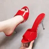 Dress Shoes Women Slippers Sandals Summer High Heels Transparent Sexy Stiletto Ladys Out Slide Red Open Toe PartyZ797 H240321