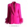 Ternos femininos superaen 2024 outono moda terno casaco estilo coreano emendado avestruz cabelo diamante blazers para mulher