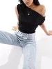 Женские футболки Yoawdats Женские трикотажные наряды из 2 предметов Топы с вырезом крючком и V-образным вырезом и широкие брюки Эстетическая одежда Уличная одежда Y2K