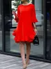 Partykleider Yeezzi Weibliche Halbarm Einfarbig Falbala Elegantes Abendkleid 2024 Frühling Sommer Lässiges rotes Midi für Frauen