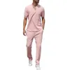 Men's Tracksuits Summer Breathable Short Sleeve Long Pants Two Piece Suit Suite Costume Lost Bathing Men