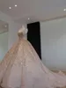 Exquisites glitzerndes Abendkleid mit Spaghettiträgern, neue Perlenapplikationen, Brautkleider mit Pailletten, Tüll, Partyroben von De Mariee, Sweep-Zug