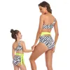 Costume da bagno da donna sexy con spalle inclinate e vita cava Abito brasiliano in due pezzi per vacanze al mare genitore-figlio