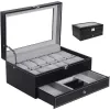 Fall Fashion Watch Box Double Layer 12 Löstagbar spelautomat Watch Organizer Storage Box Collection Faux Leather Watch Box With Glasstop
