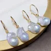 Boucles d'oreilles pendantes en perles baroques naturelles blanches, 13-20MM, avec anneaux 18K, fête, carnaval, fête des mères, culture des fous, bricolage classique