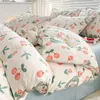 Bedding Sets Cute Orange Ins Flower Duvet Cover Bed Sheet Soft Washed Cotton For Girl Single Size Bedspread