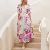 Berömda Brand2024 Spring Womens Beach Dress Slim Fit Large Four Four -Sided Elastic Print Long Dress