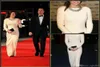 Beyaz Elastik Saten Zemin Uzunluğu Gece Elbiseleri Uzun Kol Önü Kese Kate Middleton Orijinal Ünlü Elbiseler Kırmızı Halı Elbiseleri1923664