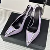 Casual Shoes Designer Fashion Women White Patent Leather Strappy Pointy Toe High Heels Slingback Sandaler Zapatos Mujer