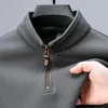 Men's T Shirts 2024 Autumn Winter Long Sleeved T-Shirt Stand Up Collar Thickened Versatile Casual Solid Color Half Zippered Base