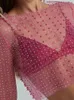 Kvinnors T-skjortor Mozision Mesh Borrning Sexig gröda toppar Kvinnor 2024 Sheer O Neck Long Sleeve Femme See Through T-Shirt Top Fashion