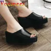 Dress Shoes Voesnees Women Slipper 2021 New Casual Summer Wedges Sandals Female Fashion Pure Colour Comfortable Platform High-Heeled H2403251