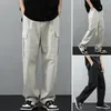 Men's Pants Men Trousers Solid Color Quick Drying Multiple Pockets Design Loose-fitting Zipper Button Decorative Straight Spring Autumn