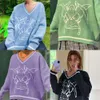 2024 New Academy Style Personalized Pattern Loose V-neck Pullover Sweater Women's Casual Knitwear